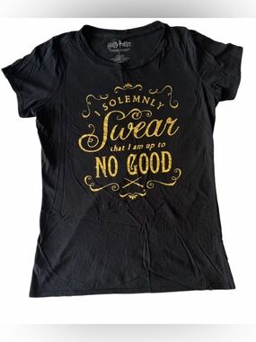 Black Short-Sleeve Harry Potter Tee with Gold 'I Solemnly Swear' Graphic